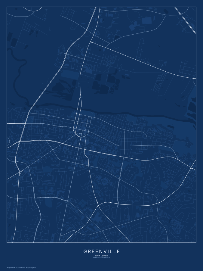 Greenville map poster, blueprint style