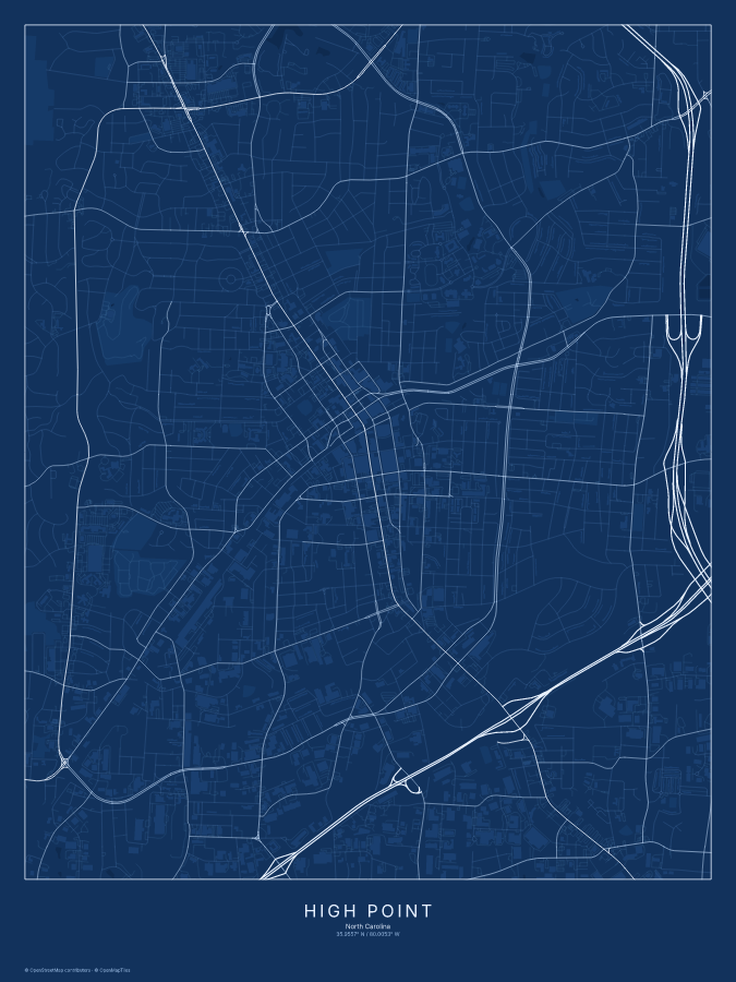 High Point map poster, blueprint style