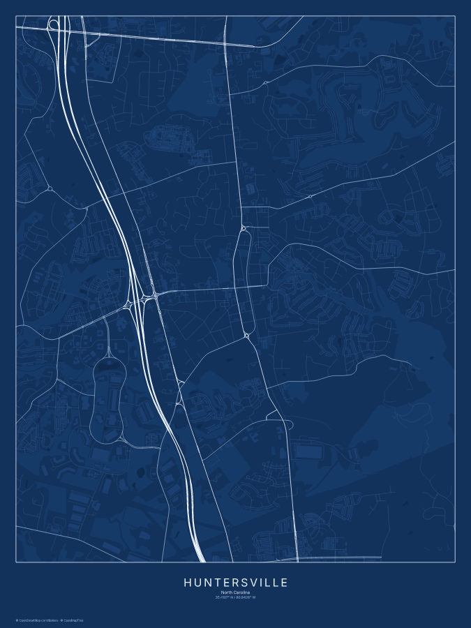 Huntersville map poster, blueprint style