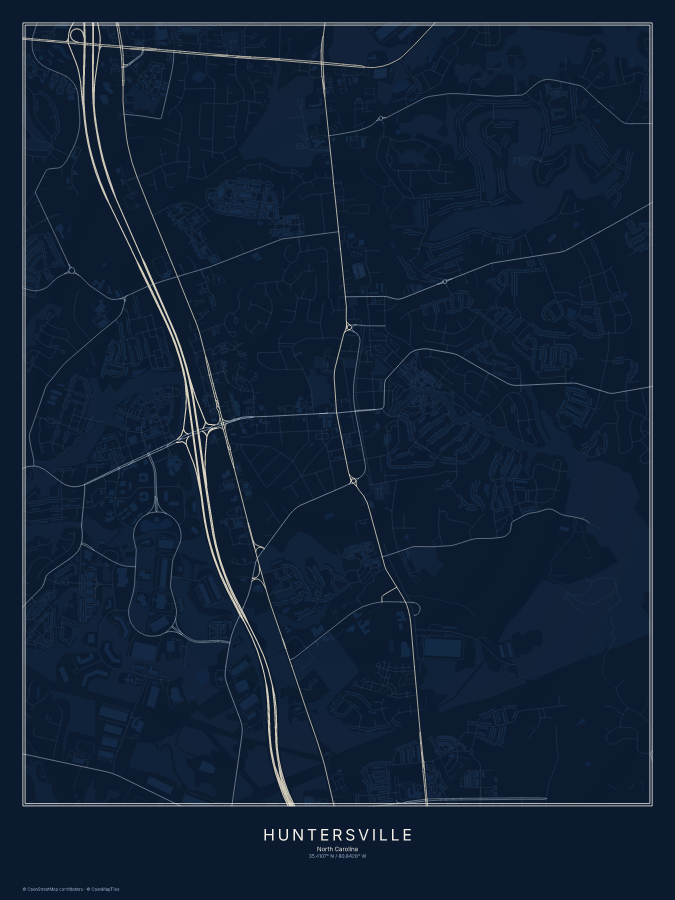 Huntersville map poster, midnight style