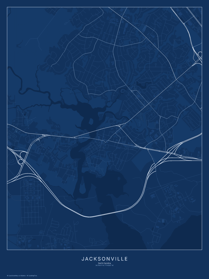 Jacksonville map poster, blueprint style