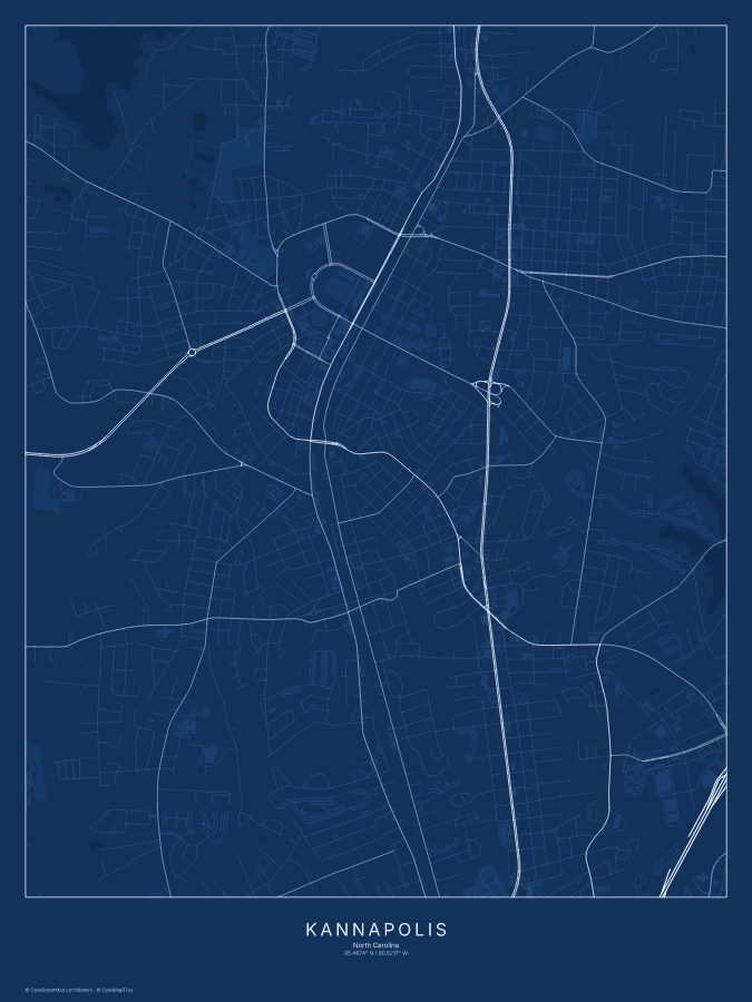 Kannapolis map poster, blueprint style