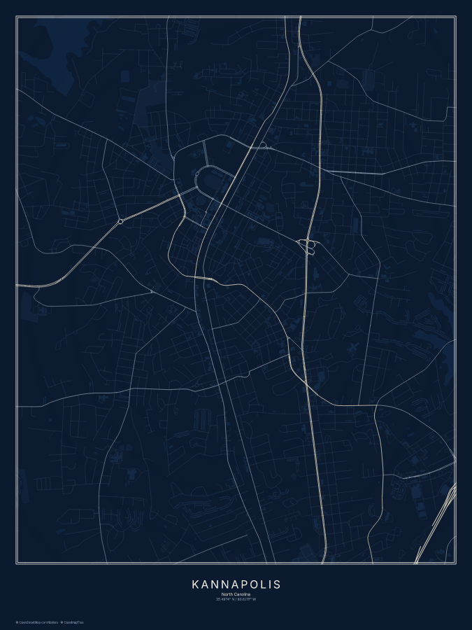 Kannapolis map poster, midnight style