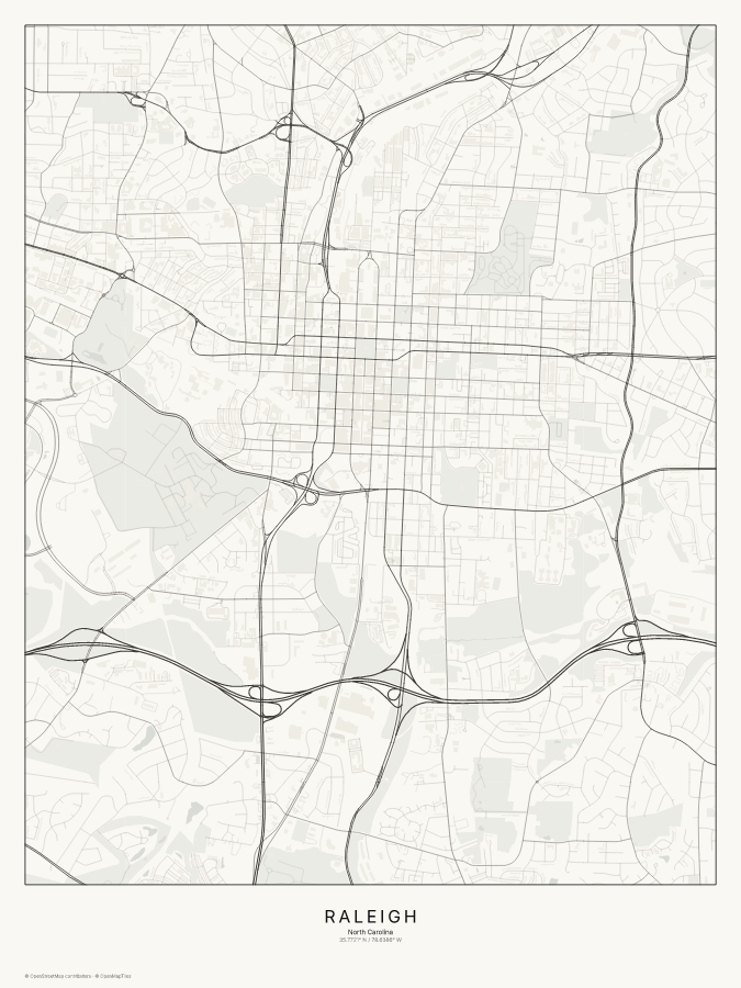 Raleigh map poster, classic style
