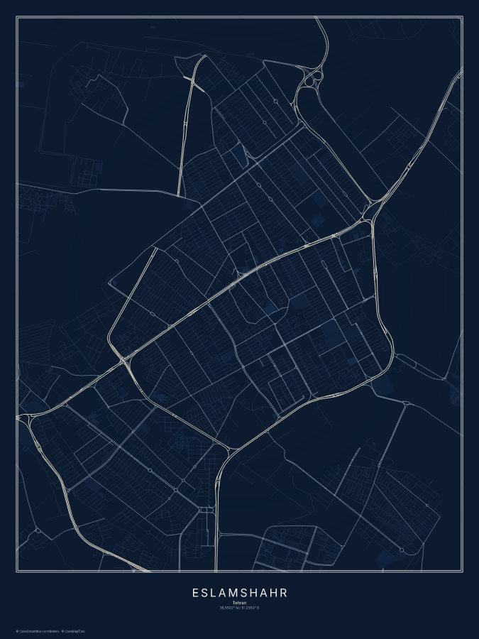 Eslamshahr map poster, midnight style