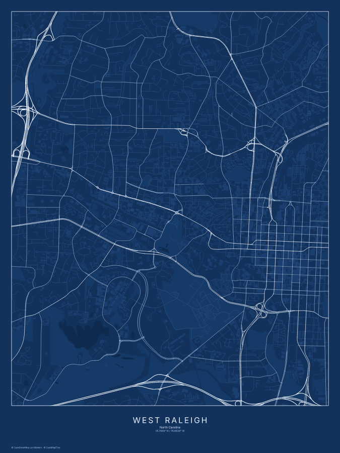 West Raleigh map poster, blueprint style
