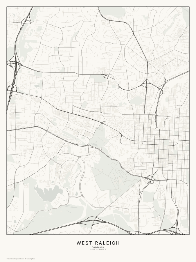 West Raleigh map poster, classic style