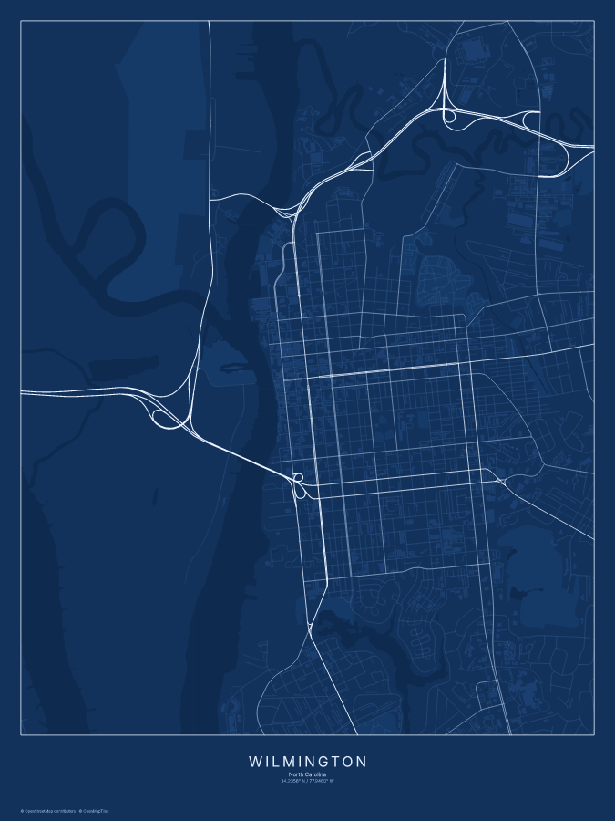 Wilmington map poster, blueprint style
