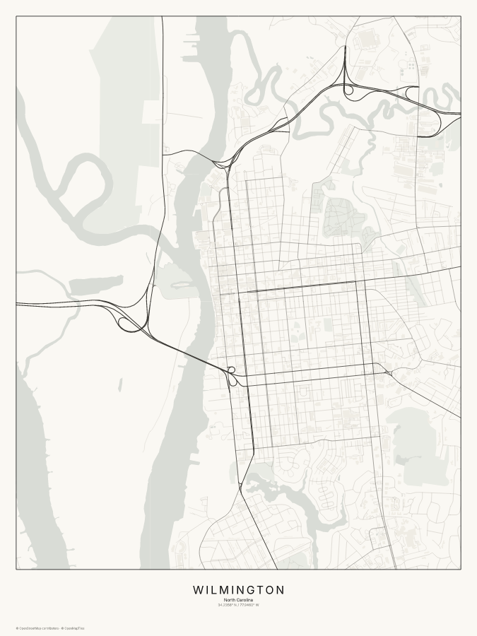 Wilmington map poster, classic style