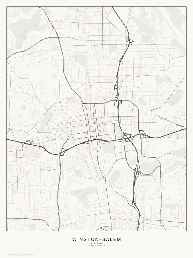 Winston-Salem map poster, classic style