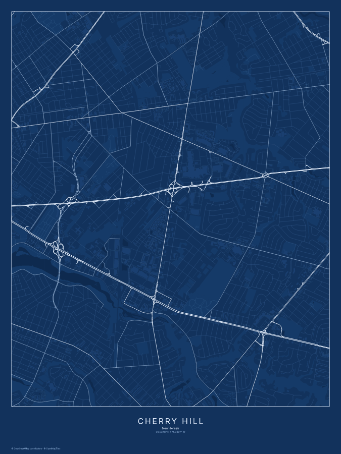 Cherry Hill map poster, blueprint style