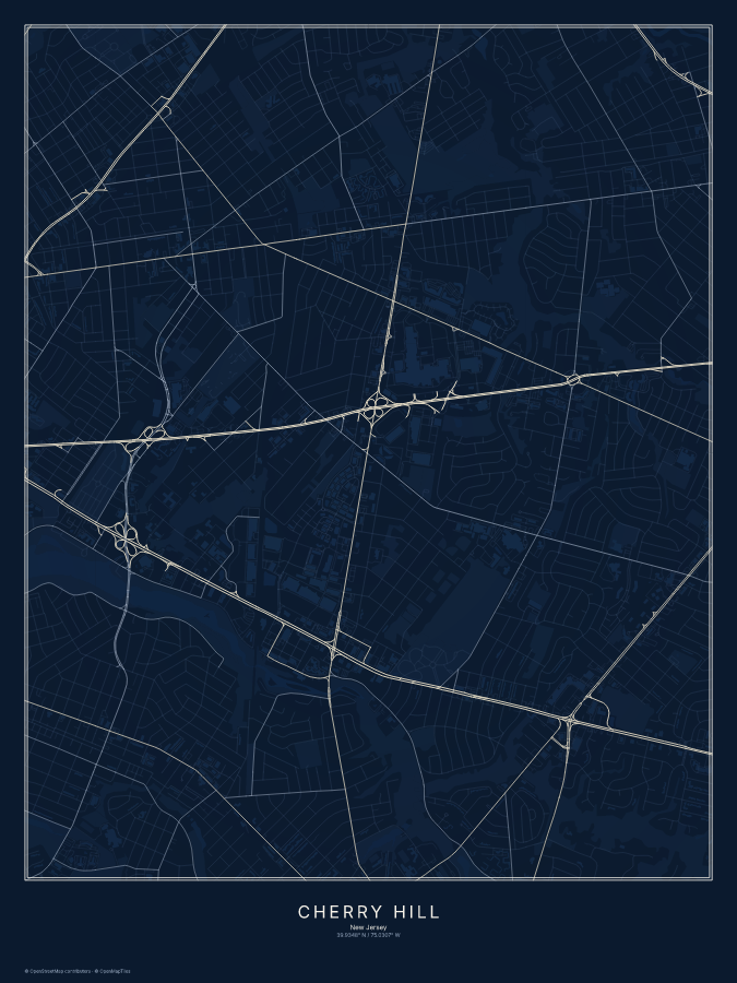 Cherry Hill map poster, midnight style