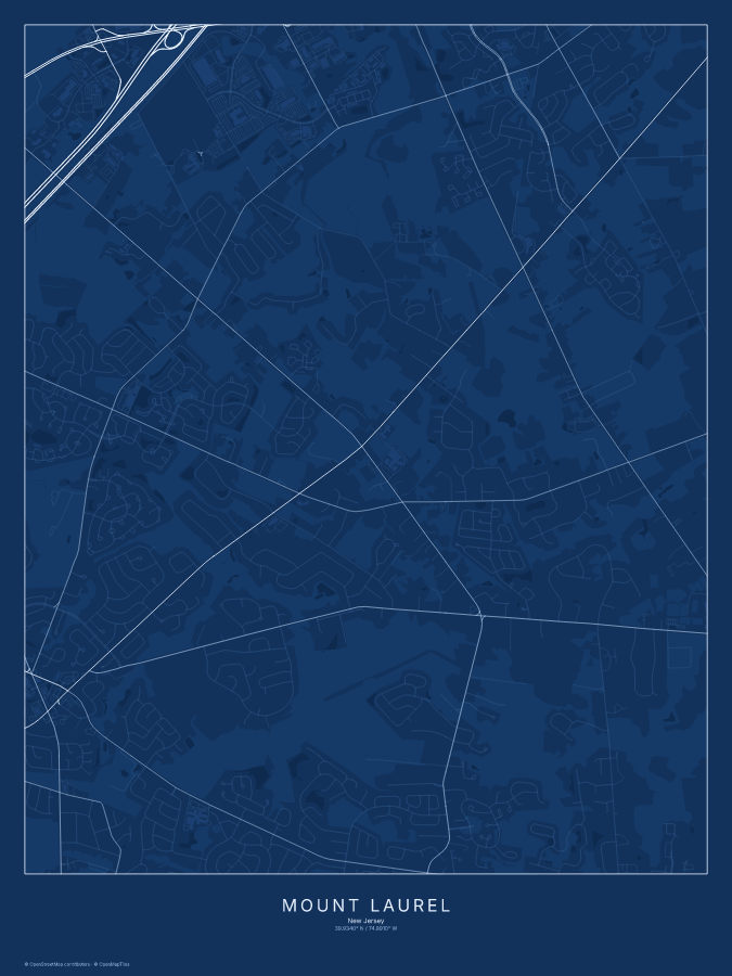 Mount Laurel map poster, blueprint style
