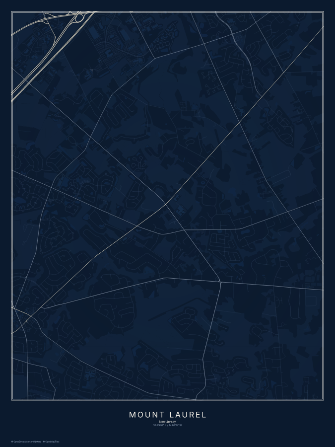 Mount Laurel map poster, midnight style
