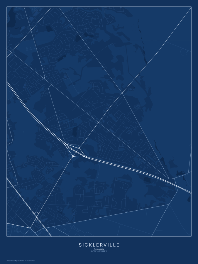 Sicklerville map poster, blueprint style