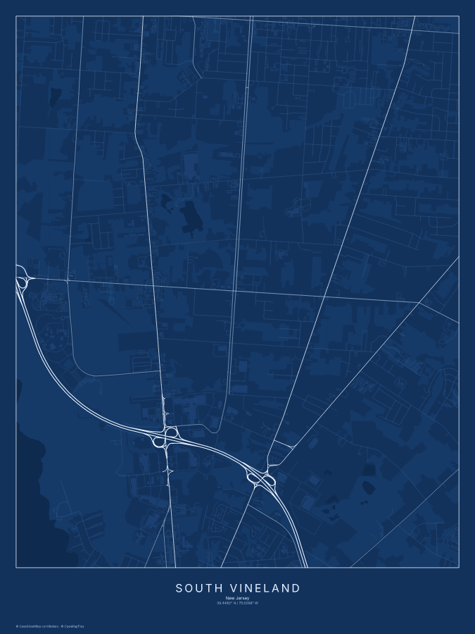South Vineland map poster, blueprint style