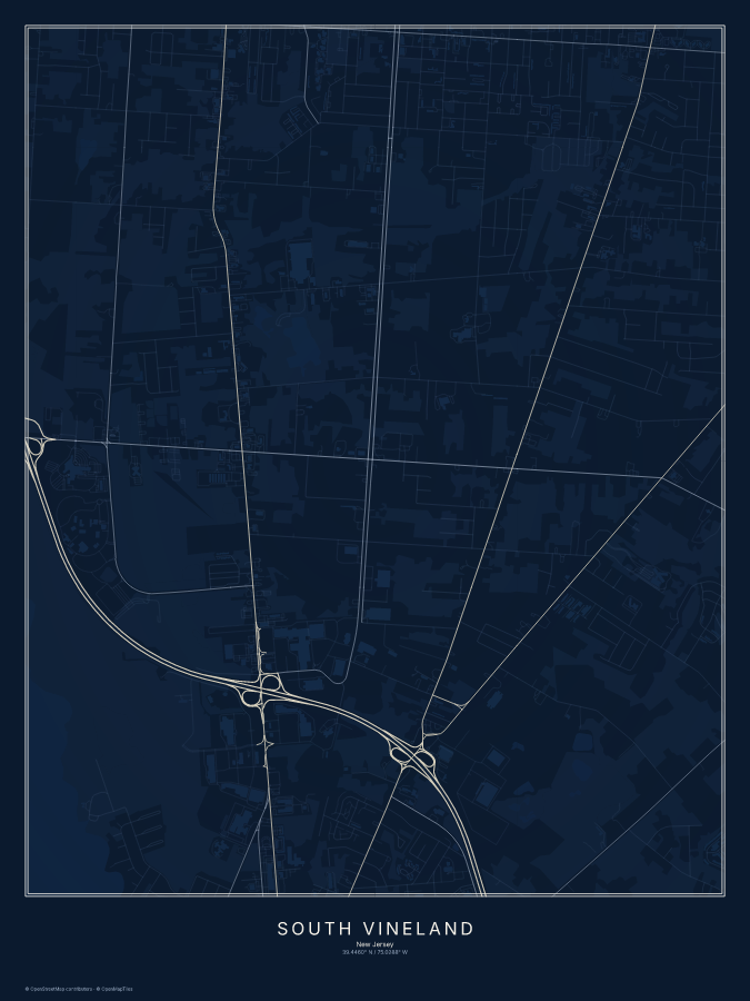 South Vineland map poster, midnight style