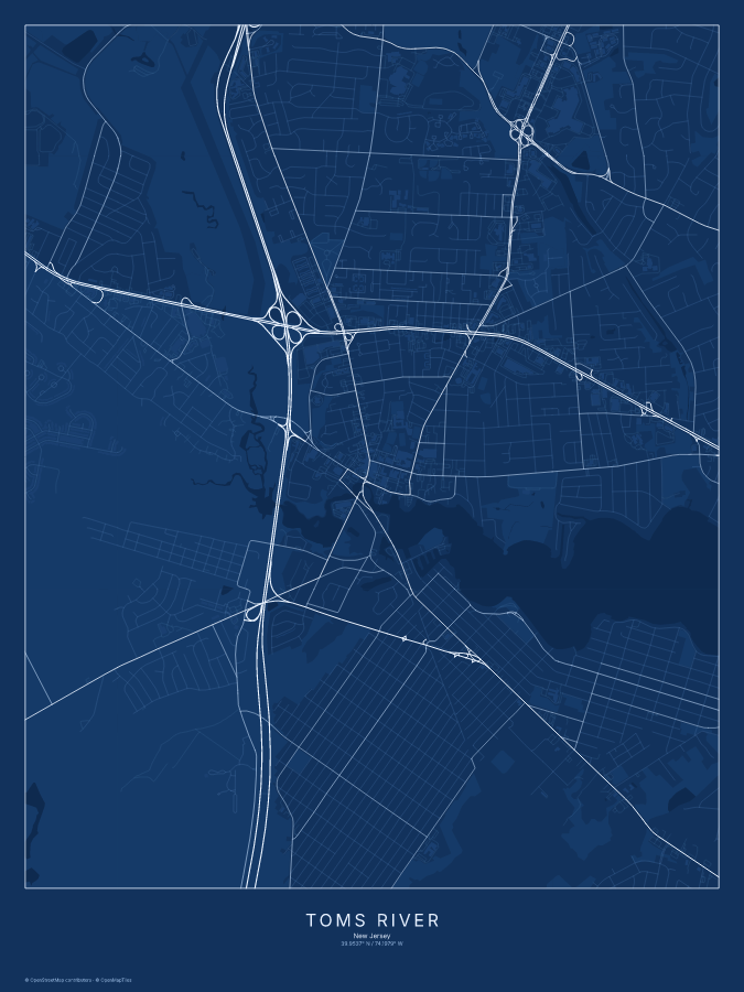 Toms River map poster, blueprint style