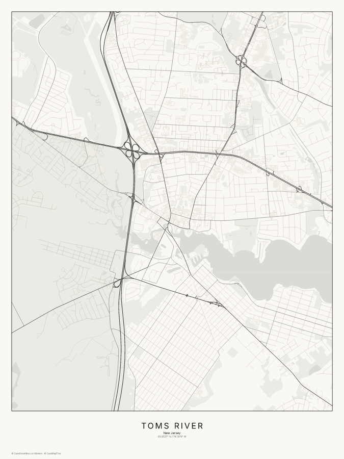 Toms River map poster, classic style