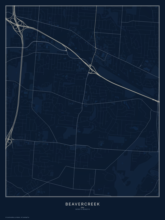 Beavercreek map poster, midnight style