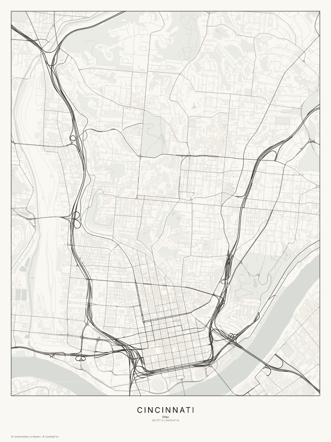 Cincinnati map poster, classic style