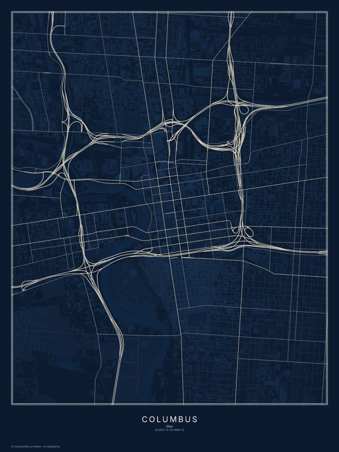Columbus map poster, midnight style
