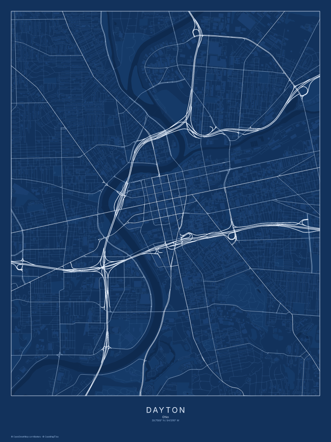 Dayton map poster, blueprint style