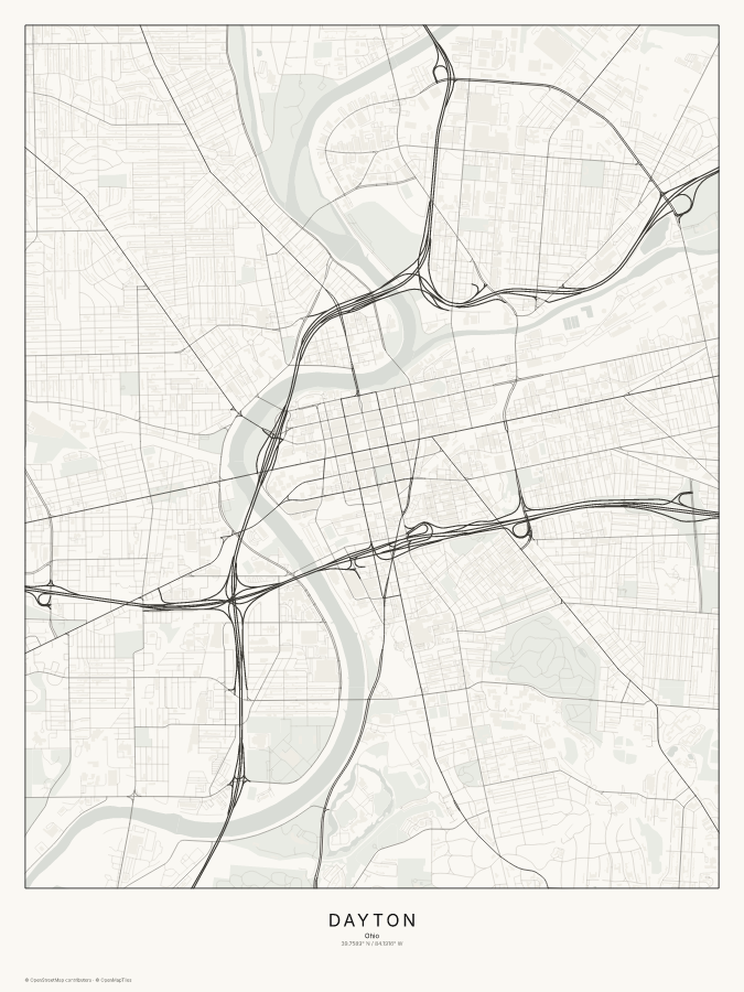 Dayton map poster, classic style
