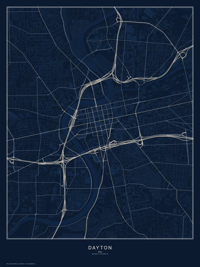 Dayton map poster, midnight style