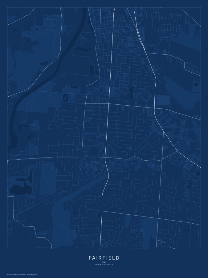 Fairfield map poster, blueprint style