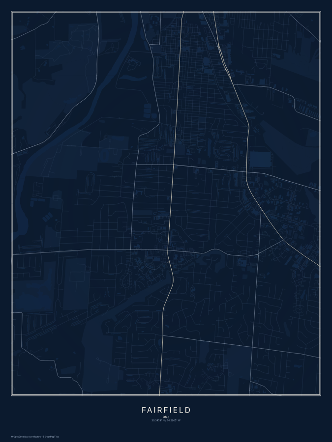 Fairfield map poster, midnight style