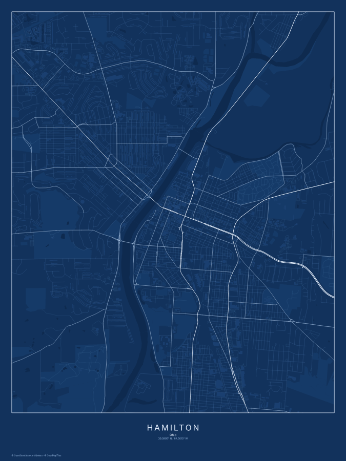 Hamilton map poster, blueprint style