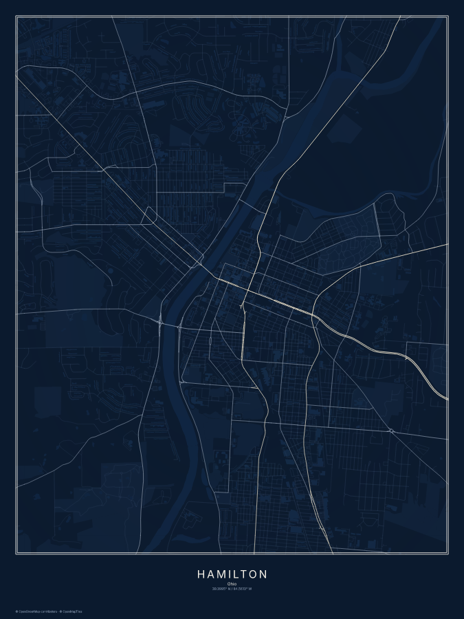 Hamilton map poster, midnight style