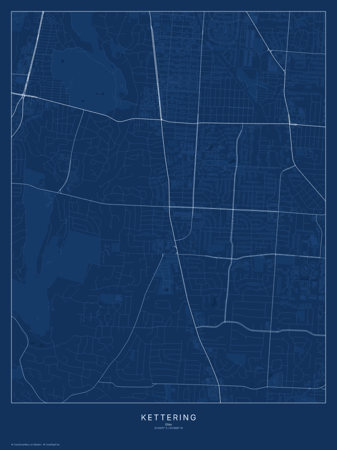 Kettering map poster, blueprint style
