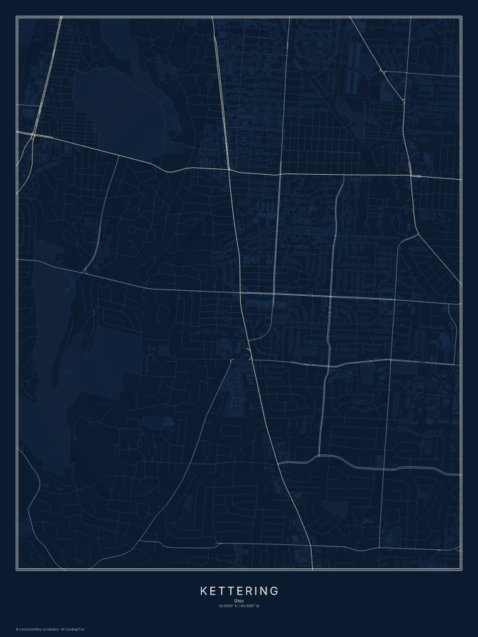 Kettering map poster, midnight style