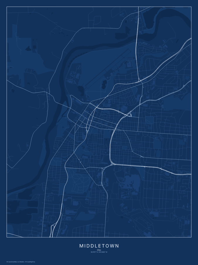 Middletown map poster, blueprint style