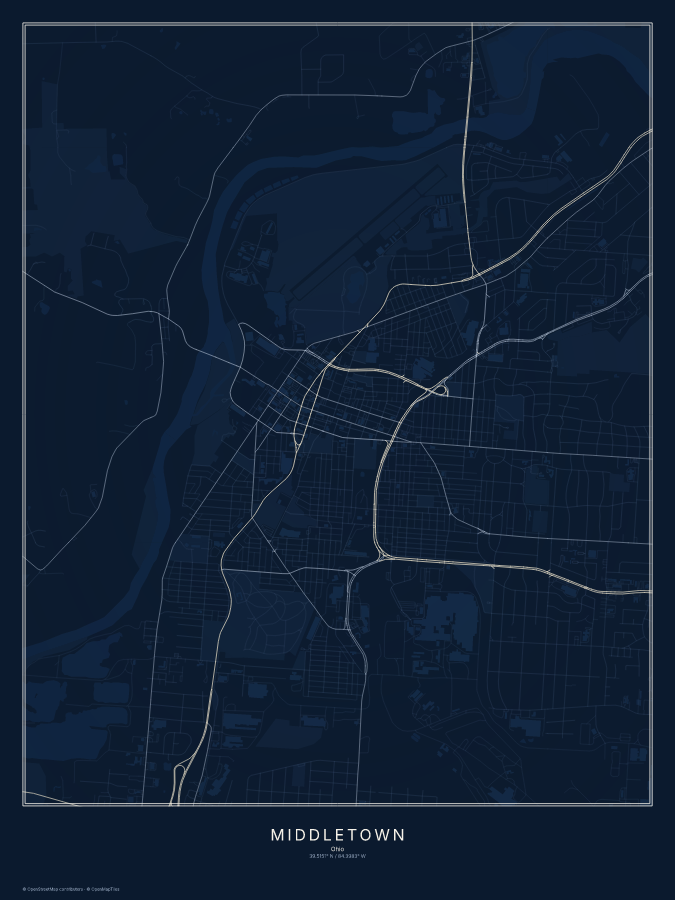 Middletown map poster, midnight style