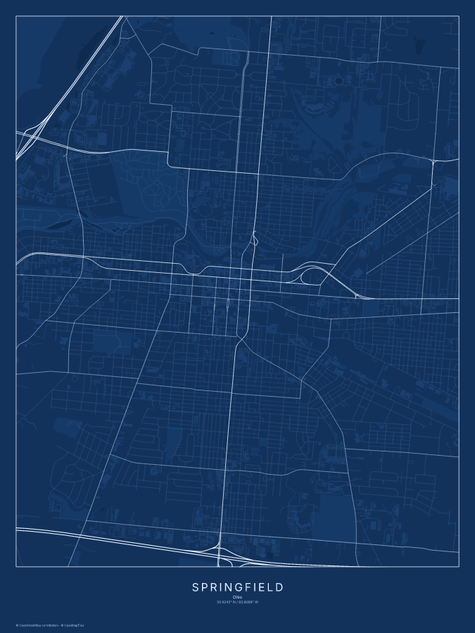 Springfield map poster, blueprint style