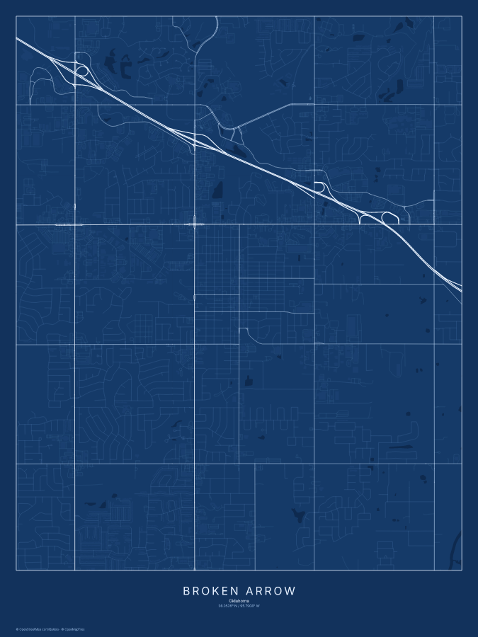 Broken Arrow map poster, blueprint style