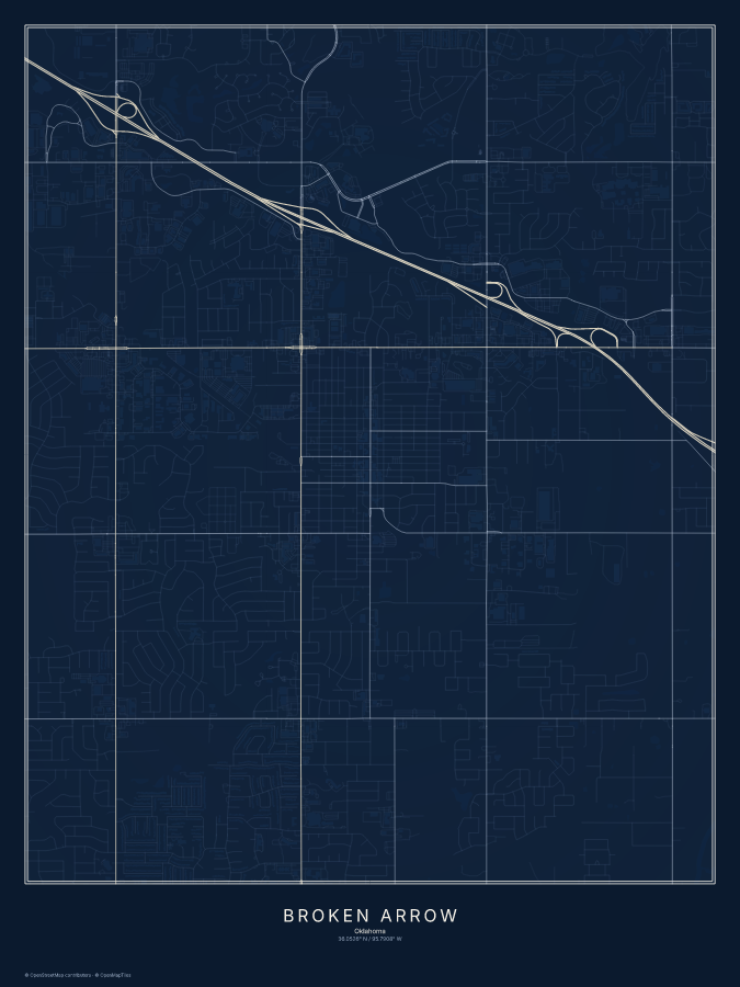 Broken Arrow map poster, midnight style