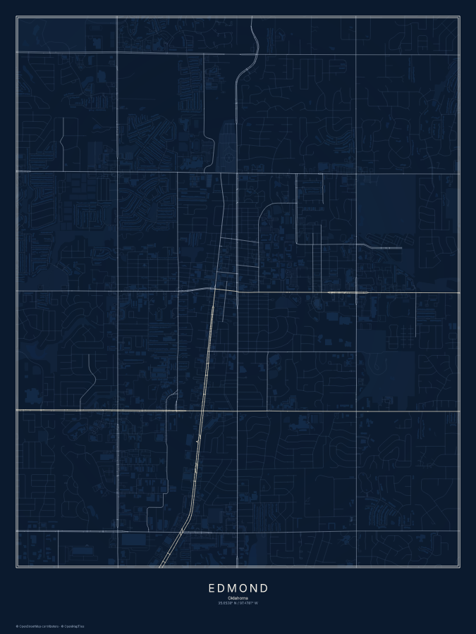 Edmond map poster, midnight style