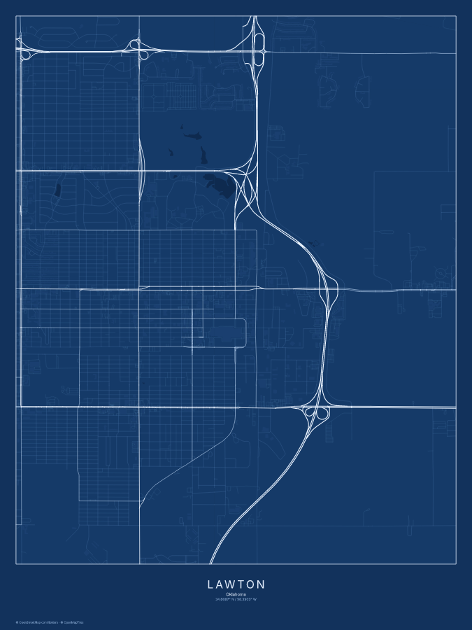 Lawton map poster, blueprint style