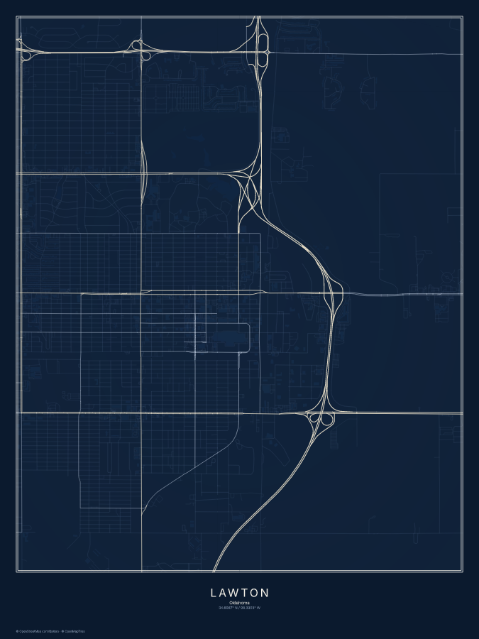 Lawton map poster, midnight style