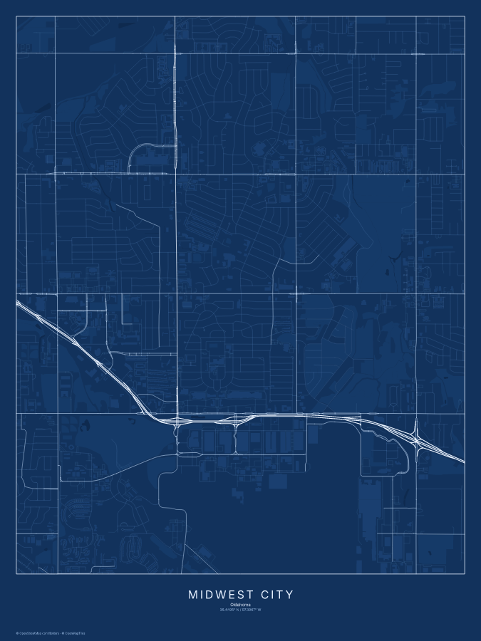 Midwest City map poster, blueprint style