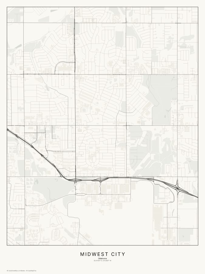 Midwest City map poster, classic style