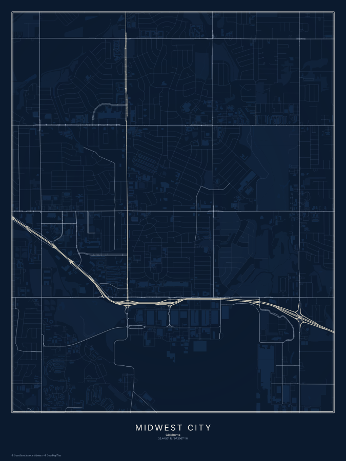 Midwest City map poster, midnight style