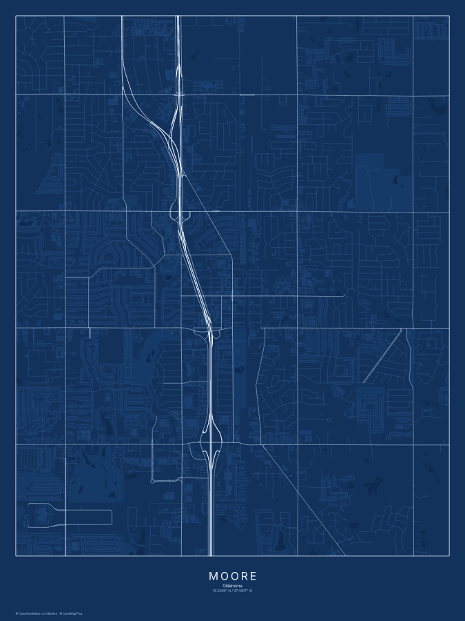 Moore map poster, blueprint style