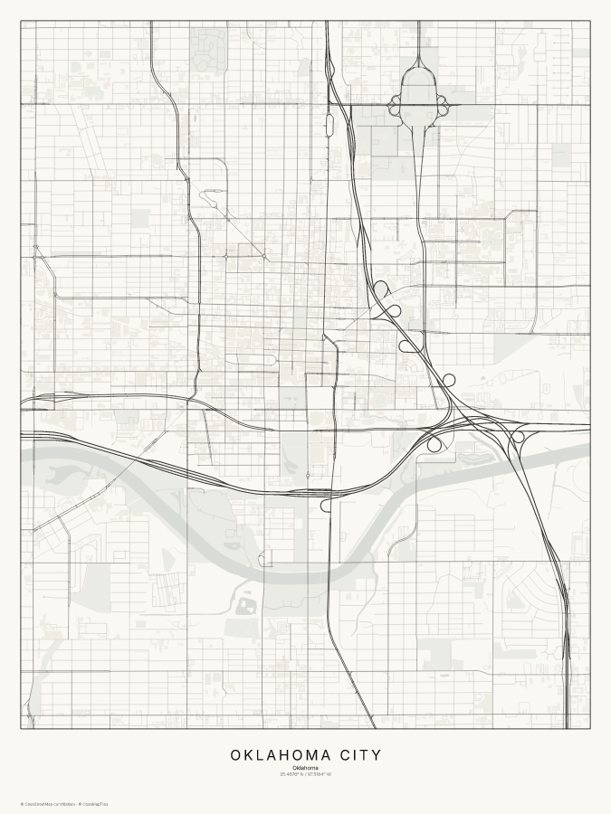 Oklahoma City map poster, classic style
