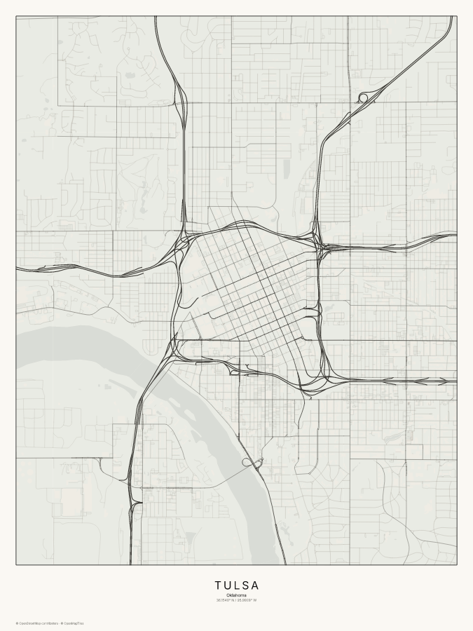 Tulsa map poster, classic style