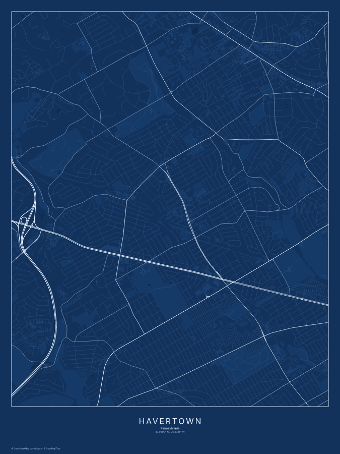 Havertown map poster, blueprint style